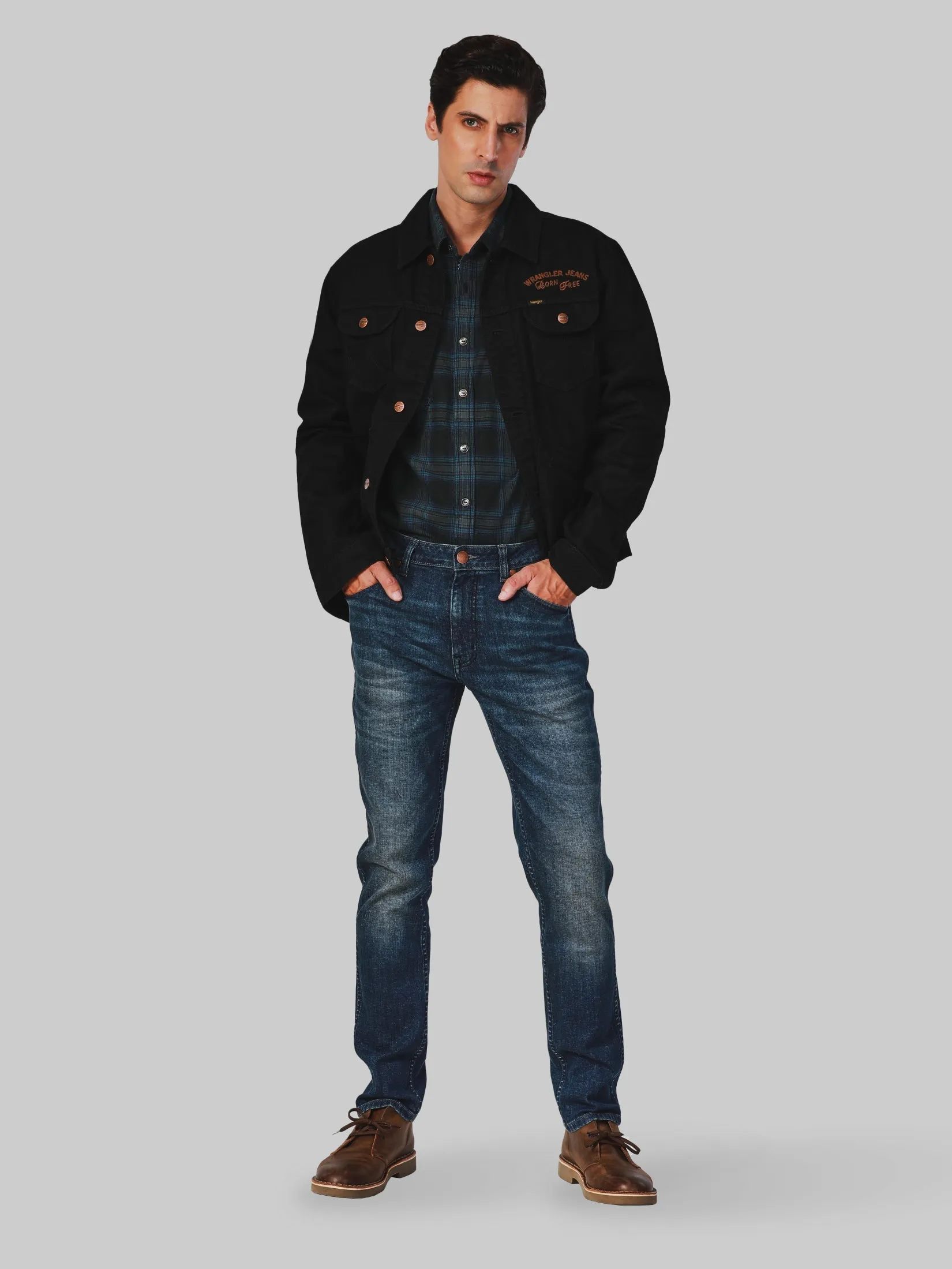 เสื้อแจ็คเก็ตผู้ชาย คอลเลคชั่น Biker ทรงตรง สีดำ