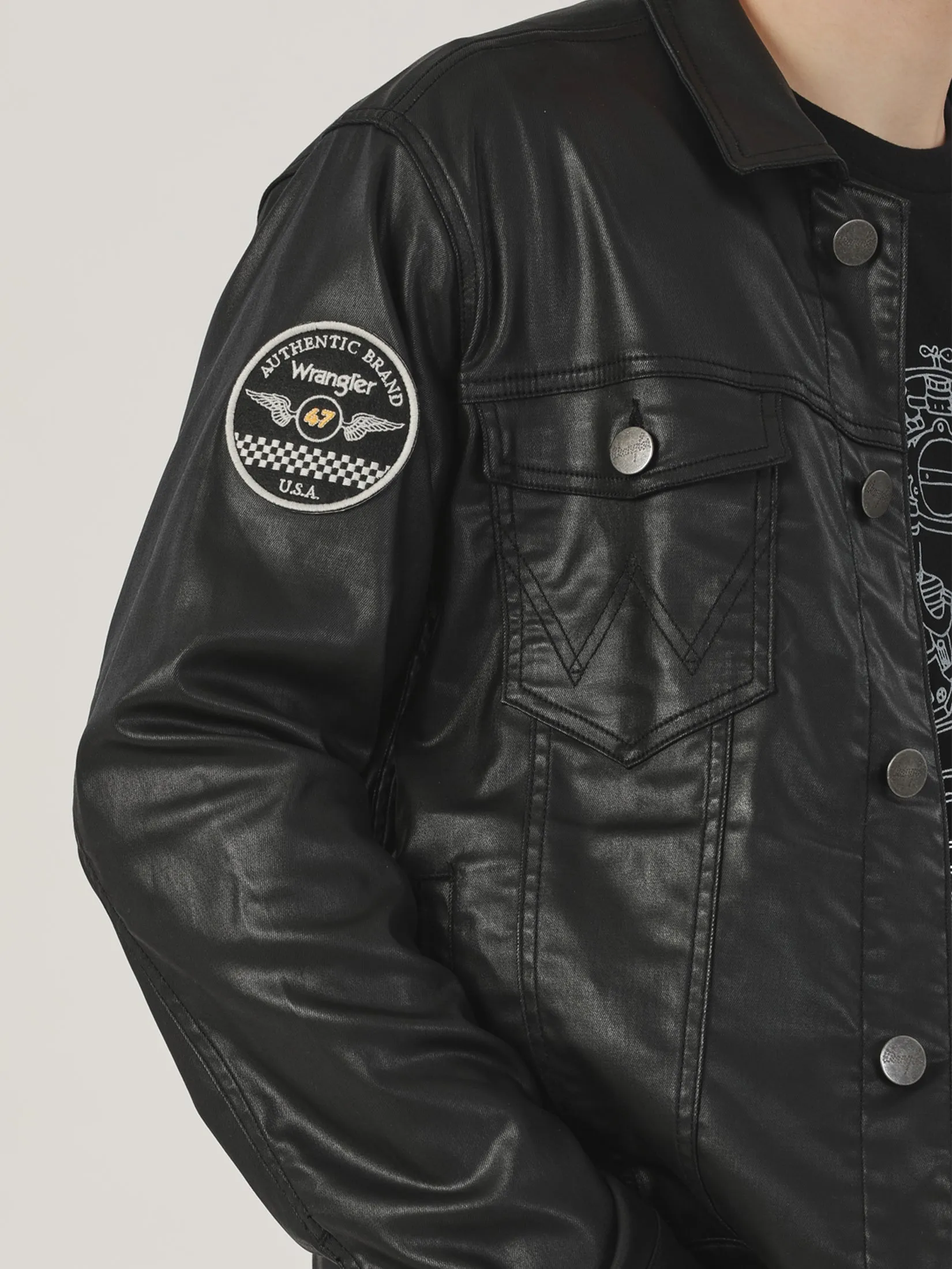 เสื้อแจ็คเก็ตผู้ชาย คอลเลคชั่น BIKER ทรงตรง สีดำ