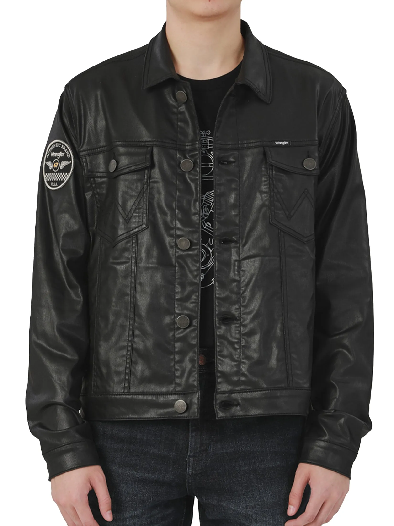 เสื้อแจ็คเก็ตผู้ชาย คอลเลคชั่น BIKER ทรงตรง สีดำ