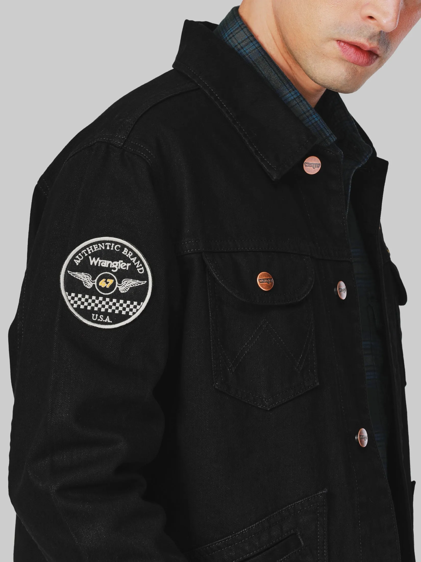เสื้อแจ็คเก็ตผู้ชาย คอลเลคชั่น Biker ทรงตรง สีดำ