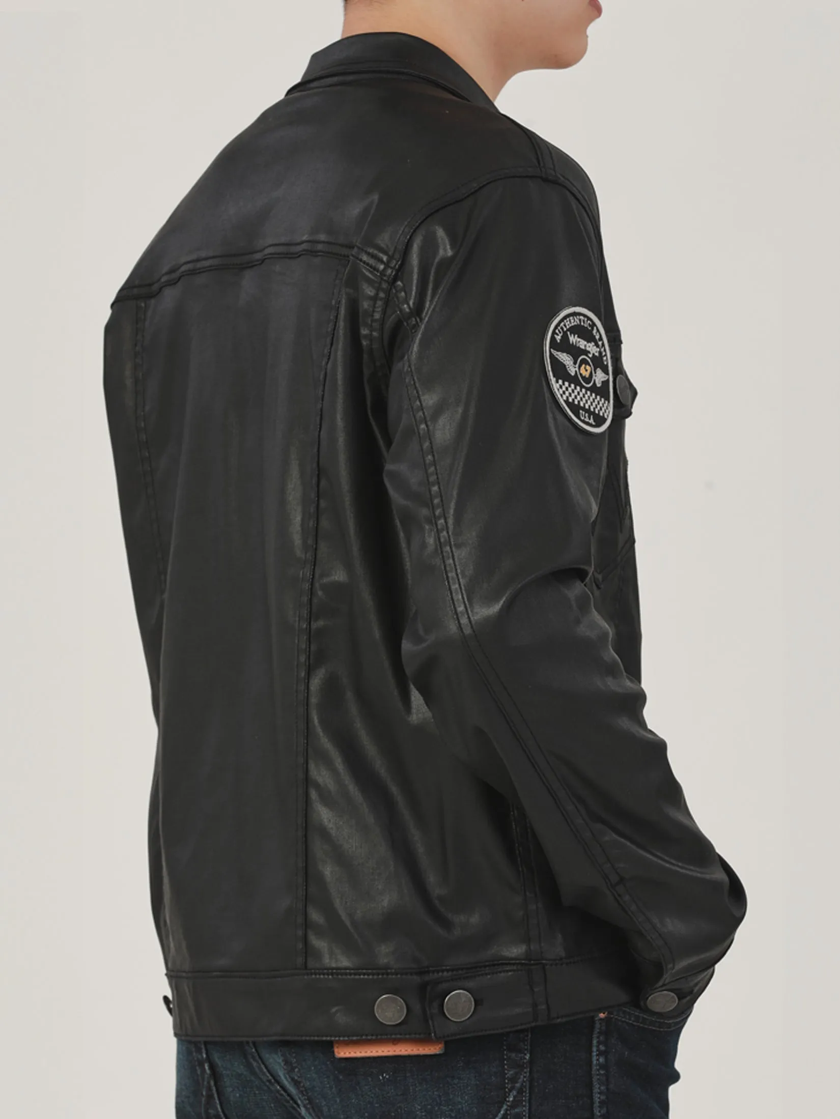 เสื้อแจ็คเก็ตผู้ชาย คอลเลคชั่น BIKER ทรงตรง สีดำ
