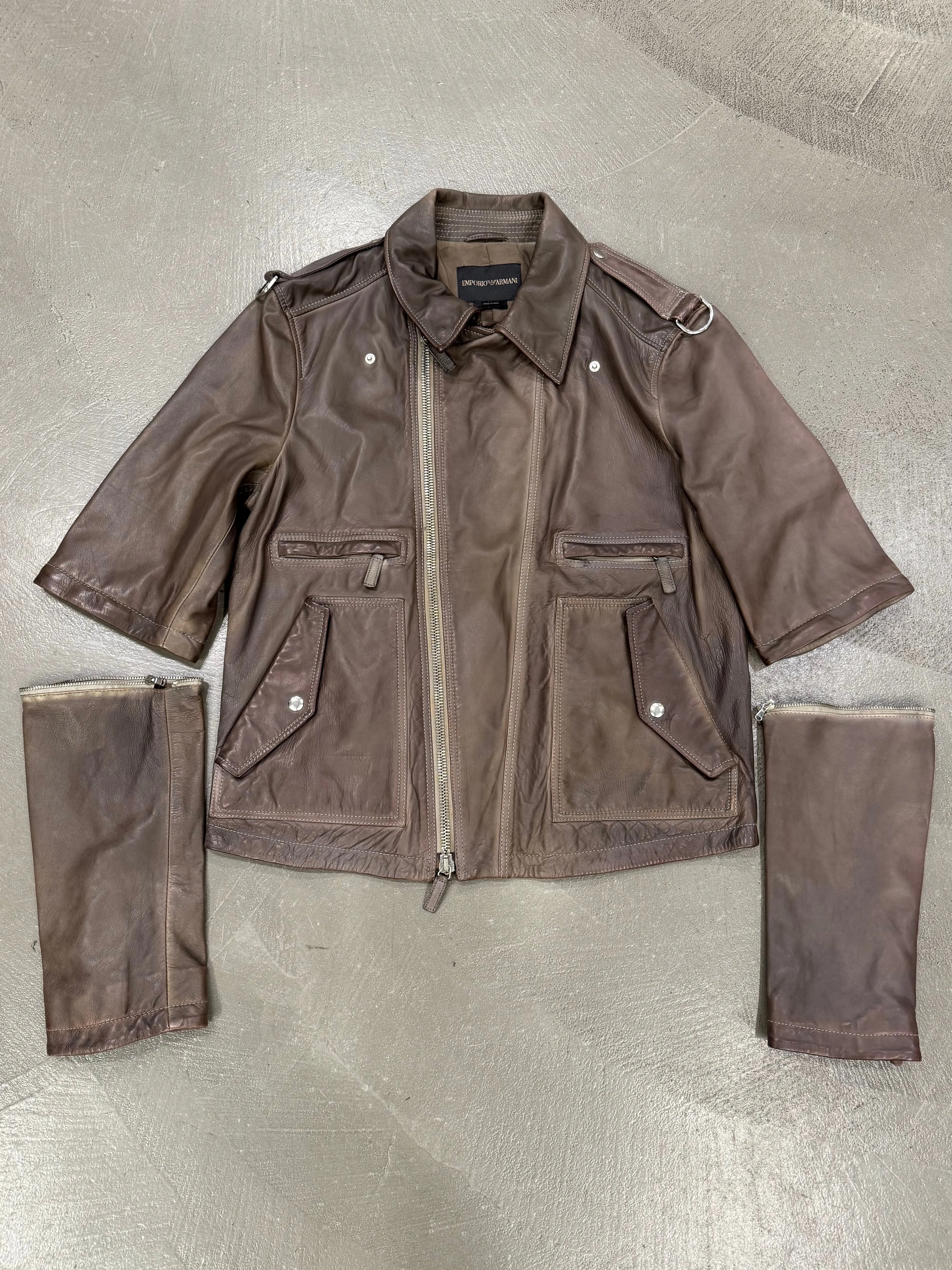 2010s Emporio Armani sample modular asymmetrical biker leather jacket