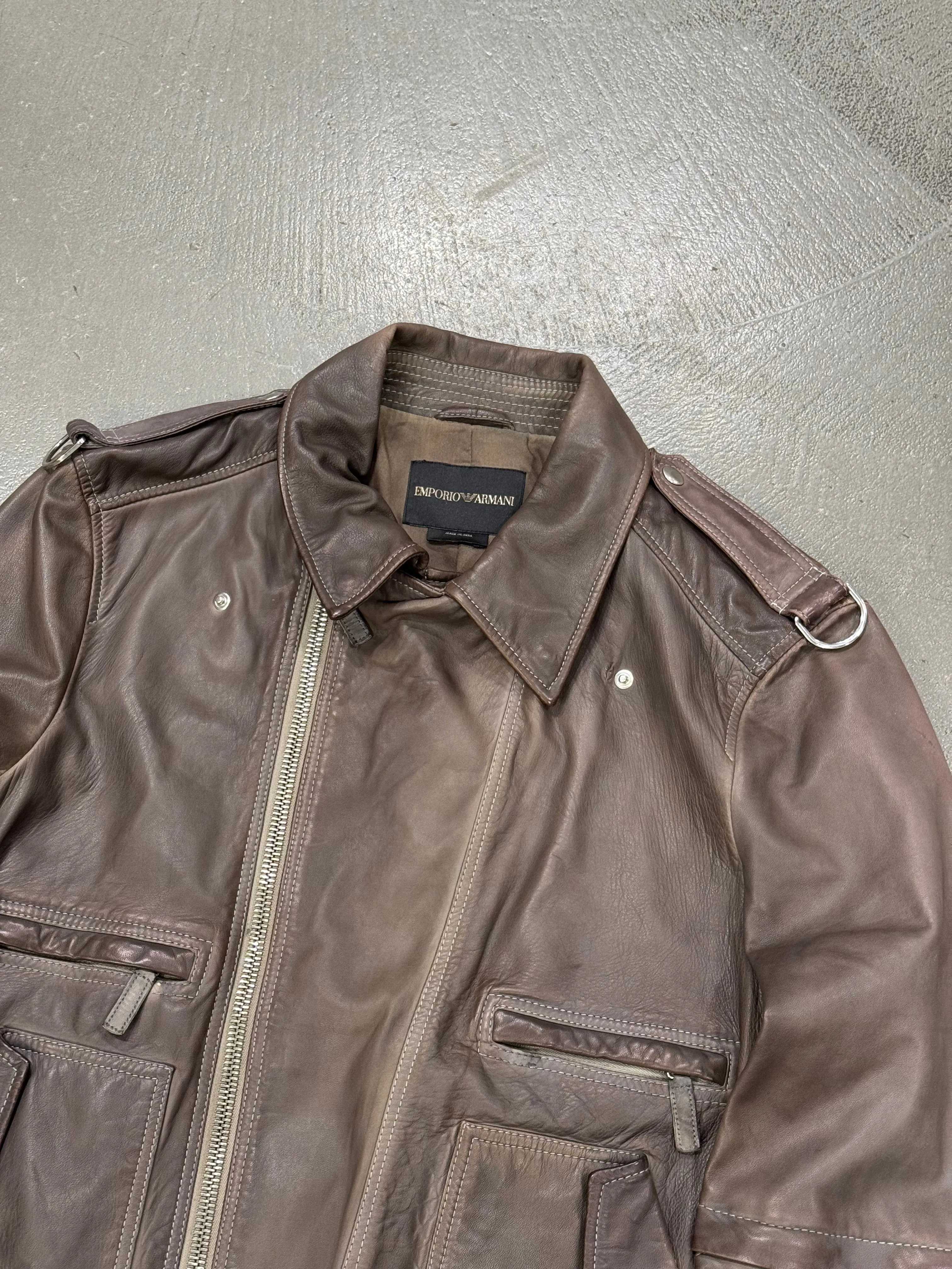 2010s Emporio Armani sample modular asymmetrical biker leather jacket