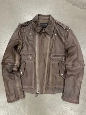 2010s Emporio Armani sample modular asymmetrical biker leather jacket