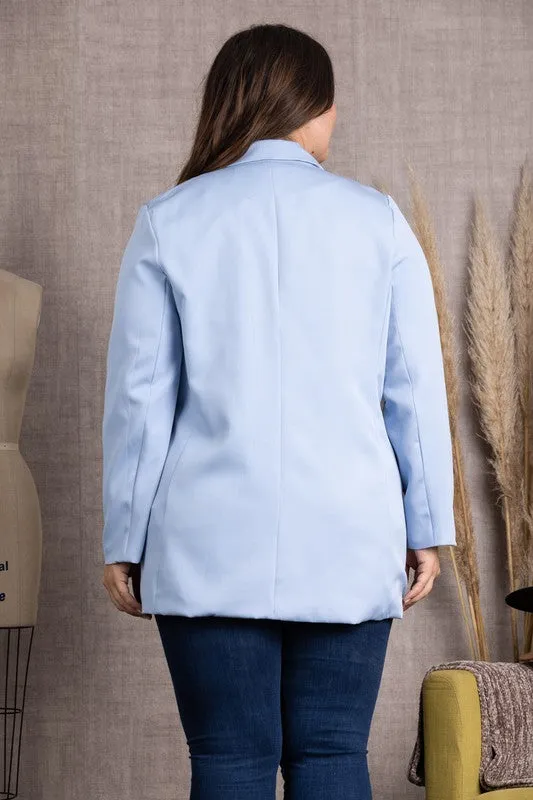 24 OT {Chapters Of LIfe} Sky Blue Button Blazer Jacket PLUS SIZE 1X 2X 3X