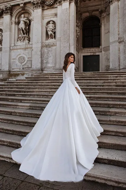 A-line Wedding Dress Ivory Satin Wedding Gowns