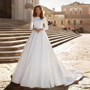 A-line Wedding Dress Ivory Satin Wedding Gowns