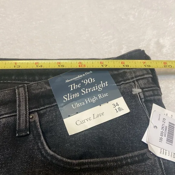 ABERCROMBIE &amp; FITCH NWT size 34 18L Slim Straight Ultra High Rise Black Jeans