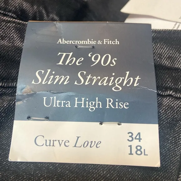 ABERCROMBIE &amp; FITCH NWT size 34 18L Slim Straight Ultra High Rise Black Jeans