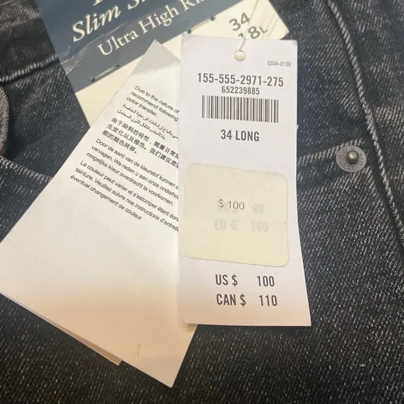 ABERCROMBIE &amp; FITCH NWT size 34 18L Slim Straight Ultra High Rise Black Jeans