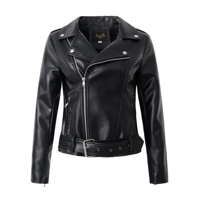 Aelegantmis Casual PU Leather Jacket Women Classic Zipper Short Motorcycle Jackets Lady Autumn Winter Basic Leather Coat Black