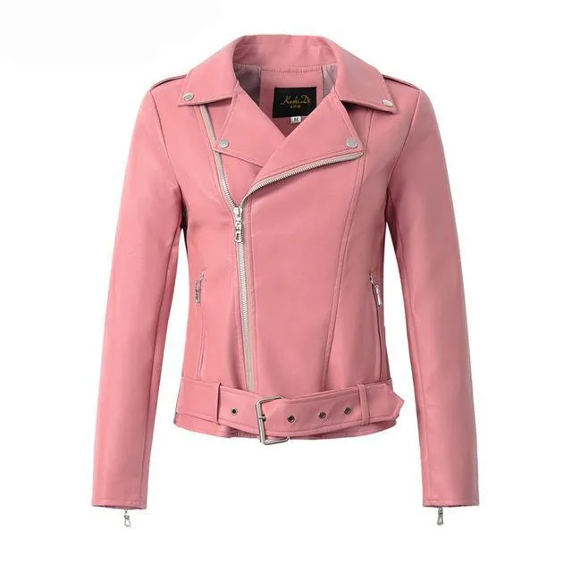 Aelegantmis Casual PU Leather Jacket Women Classic Zipper Short Motorcycle Jackets Lady Autumn Winter Basic Leather Coat Black