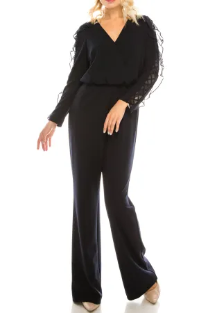 Aidan Mattox Cross Mesh Sleeve Evening Jumpsuit