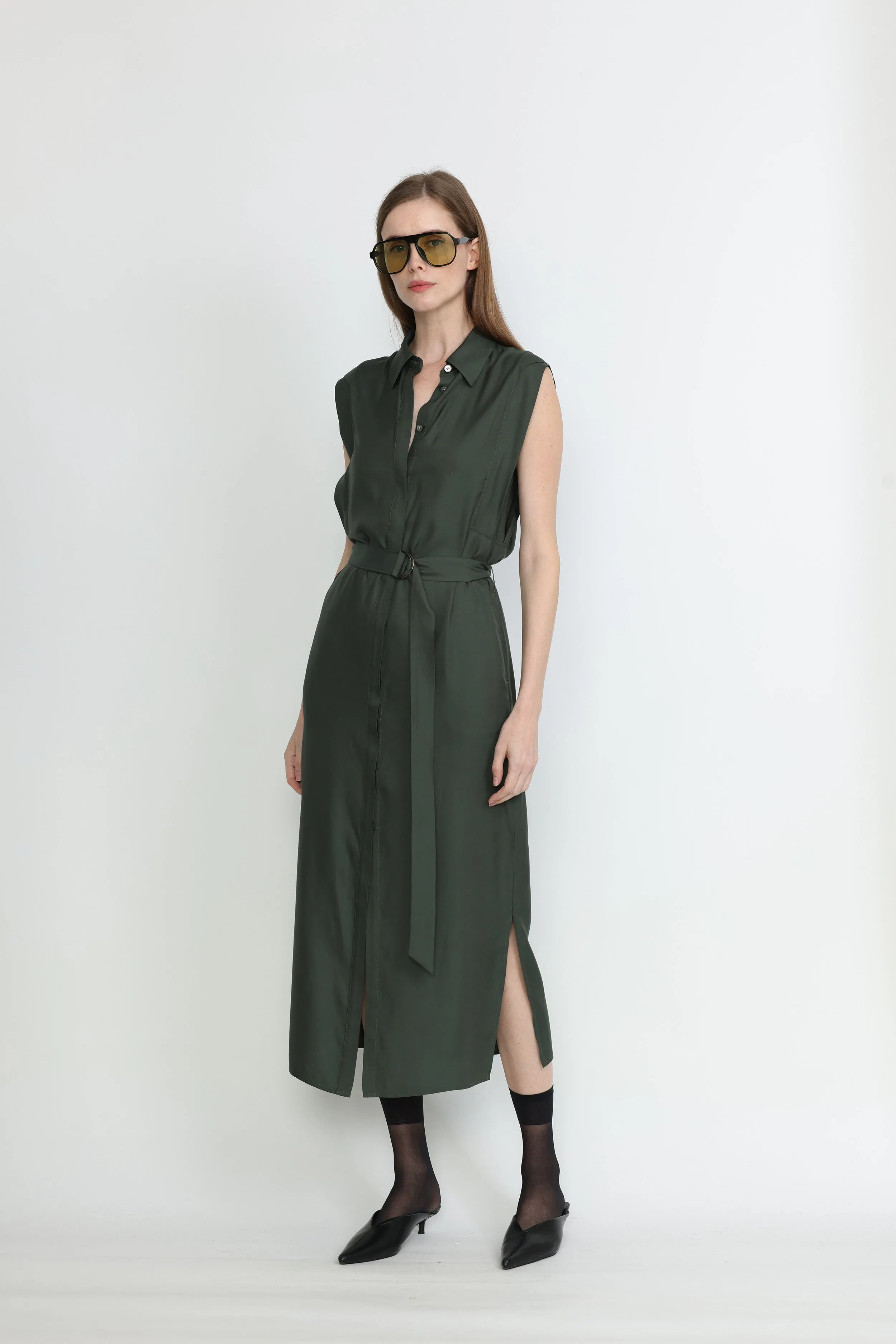 Albany Dress - Midi shirt dress in petrol green