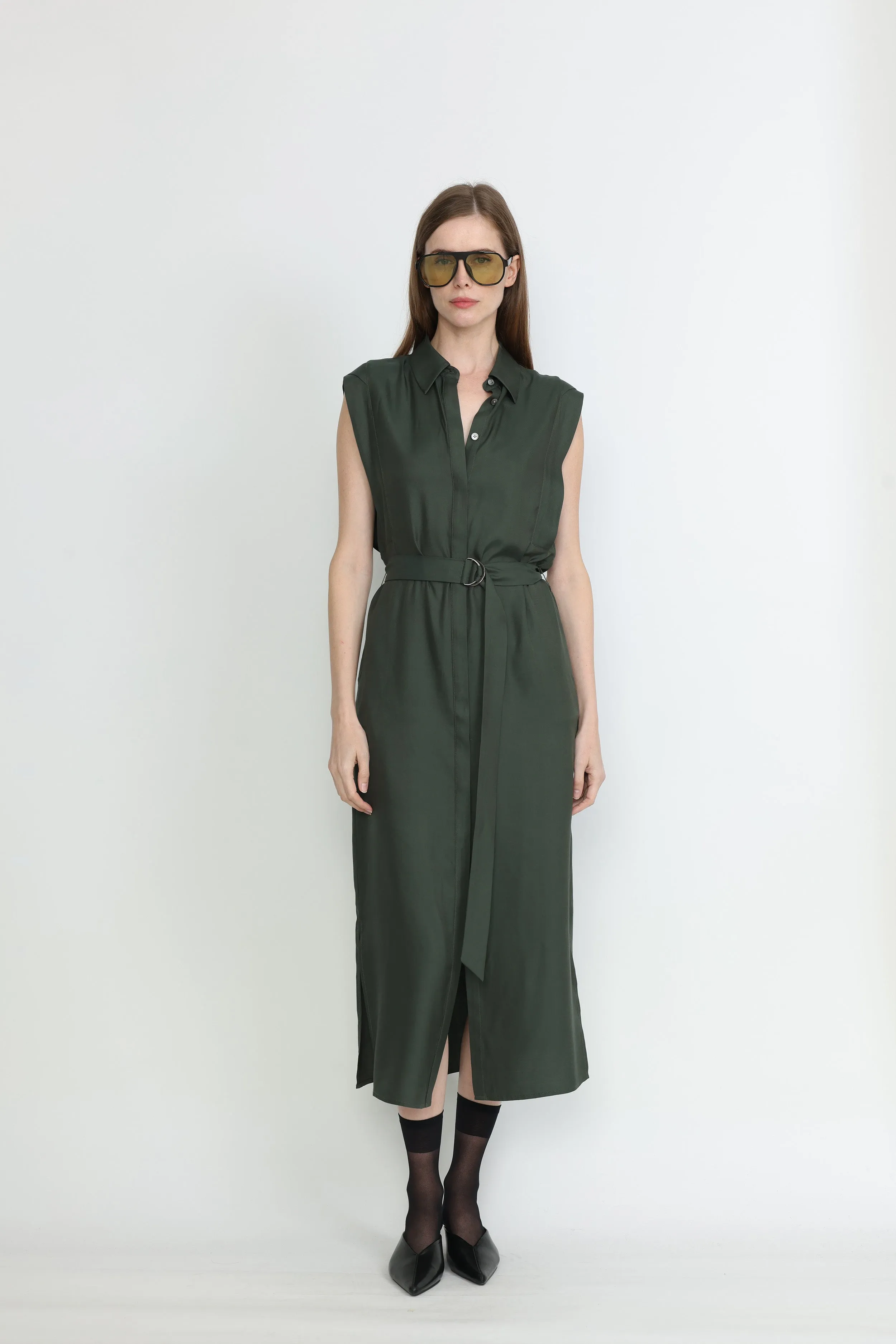 Albany Dress - Midi shirt dress in petrol green