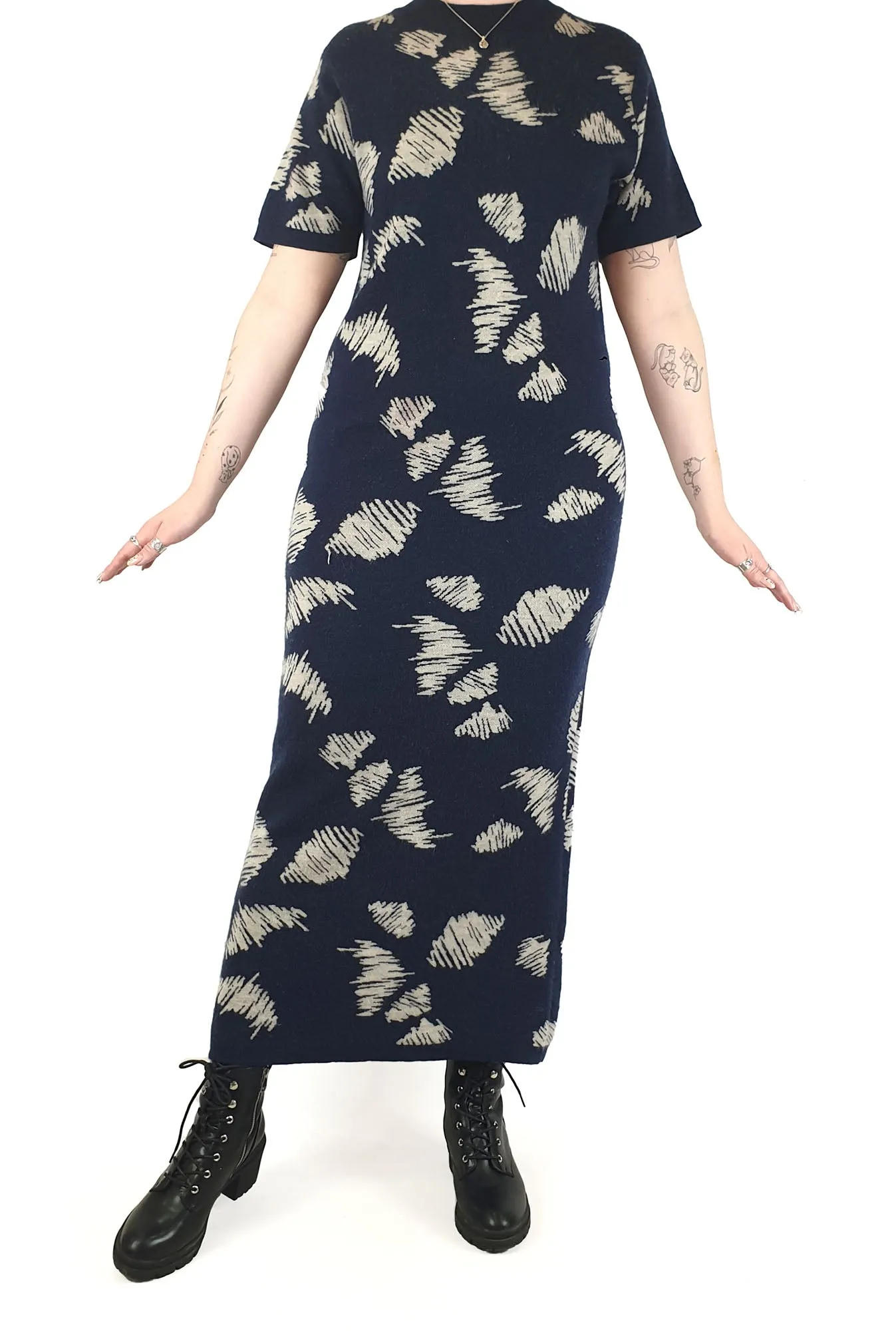 Alpha 60 navy and white 100% wool knit maxi dress size M