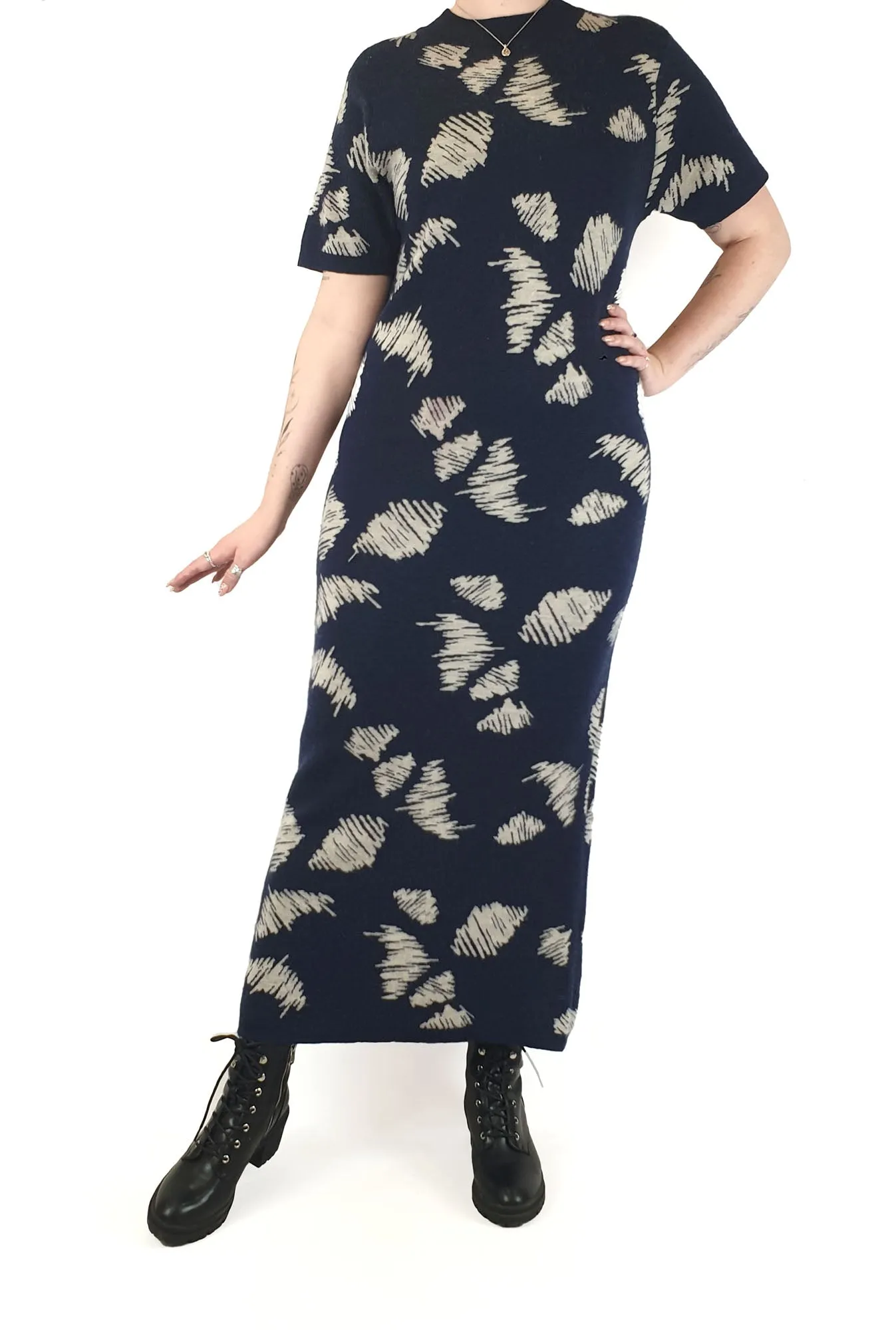 Alpha 60 navy and white 100% wool knit maxi dress size M