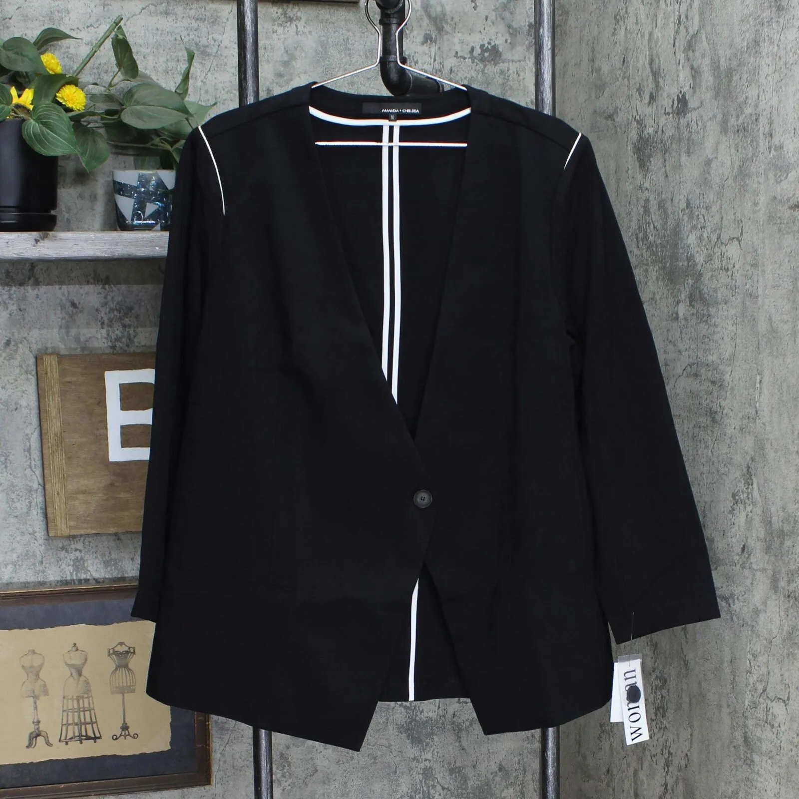 Amanda & Chelsea Plus Size One Button Ponte Knit Blazer Topper Jacket