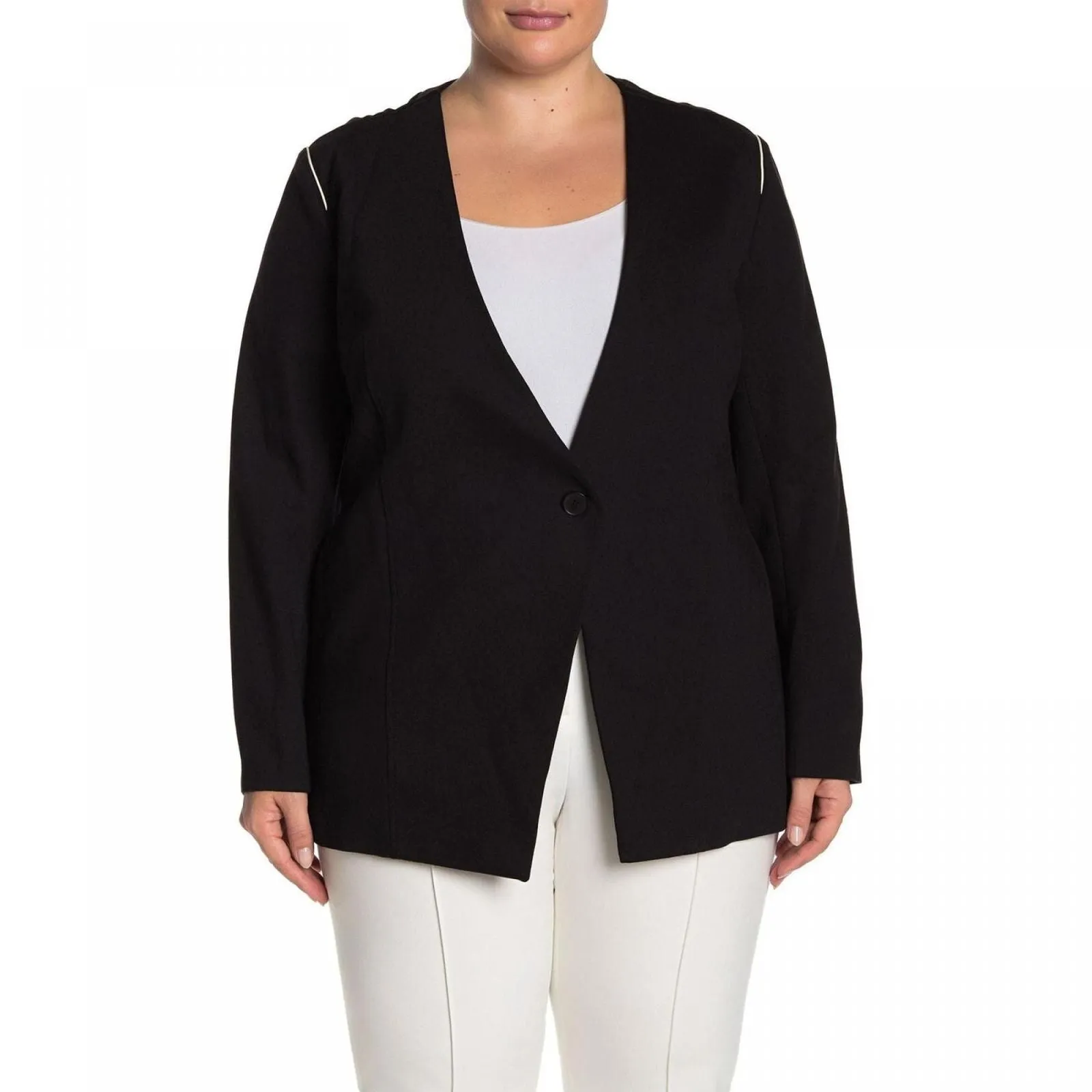 Amanda & Chelsea Plus Size One Button Ponte Knit Blazer Topper Jacket