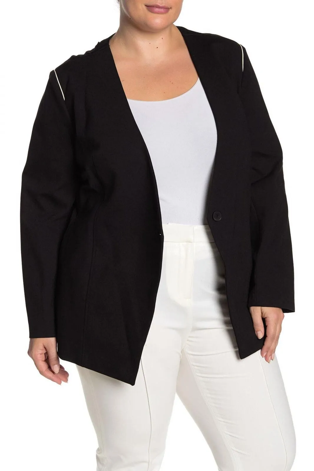 Amanda & Chelsea Plus Size One Button Ponte Knit Blazer Topper Jacket