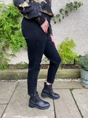 Angelika Slim Fit Black Jeans with zip hem
