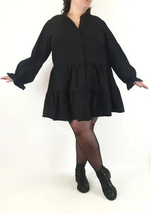 Atmos & Here black cotton long sleeve tiered dress size 24 (note: mark)