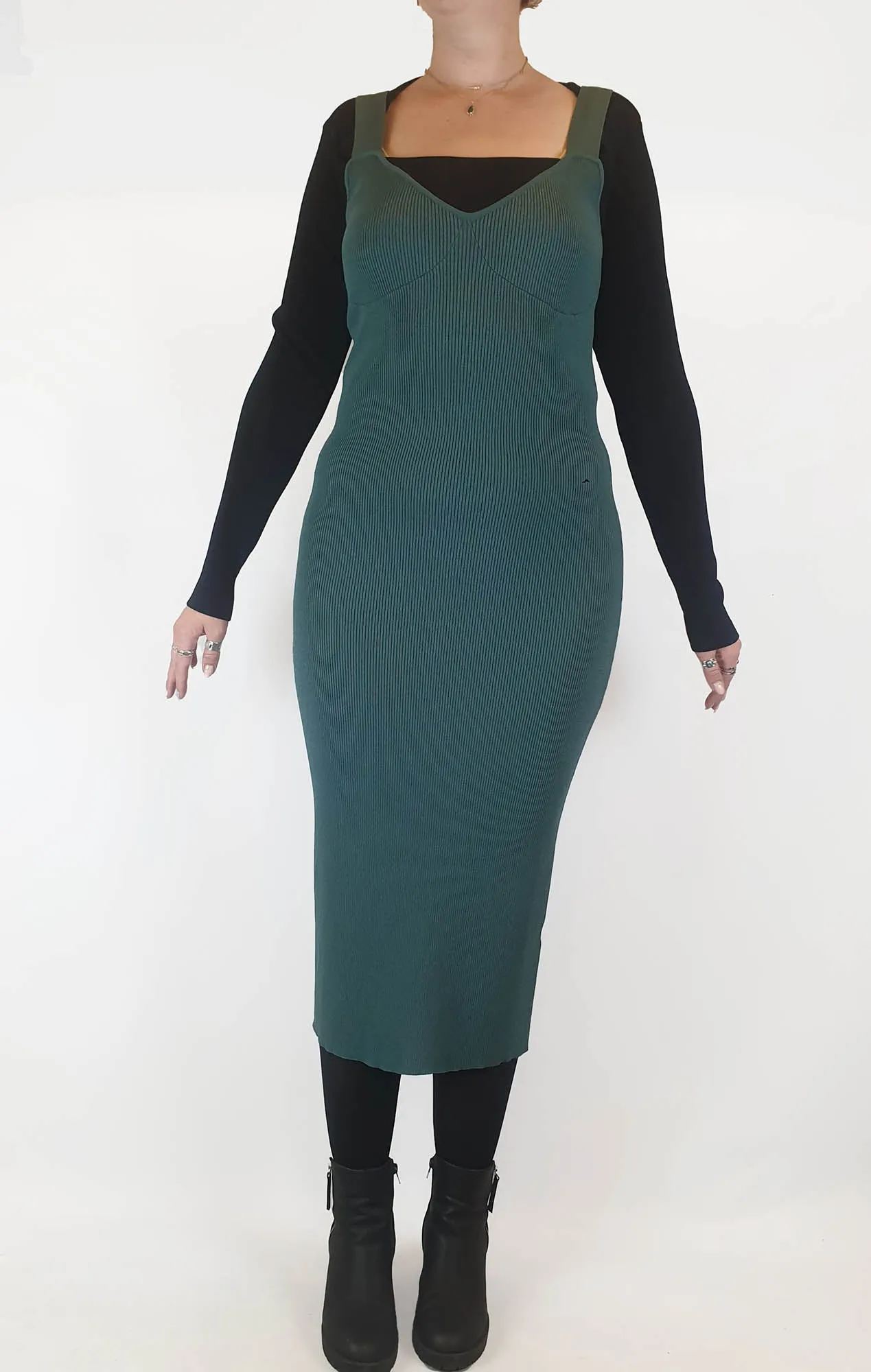 Atmos & Here dark green knit sleeveless dress size 14