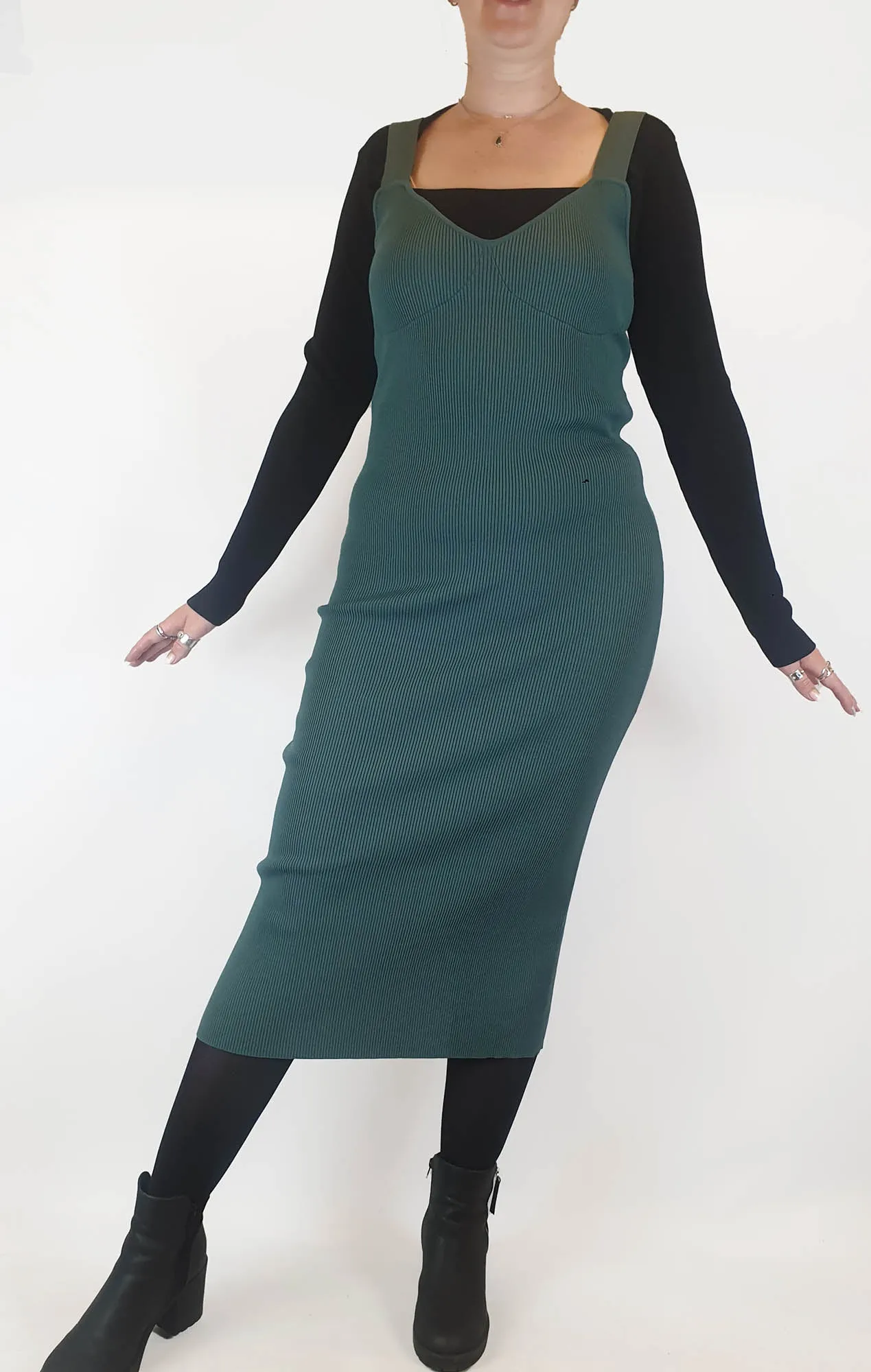 Atmos & Here dark green knit sleeveless dress size 14