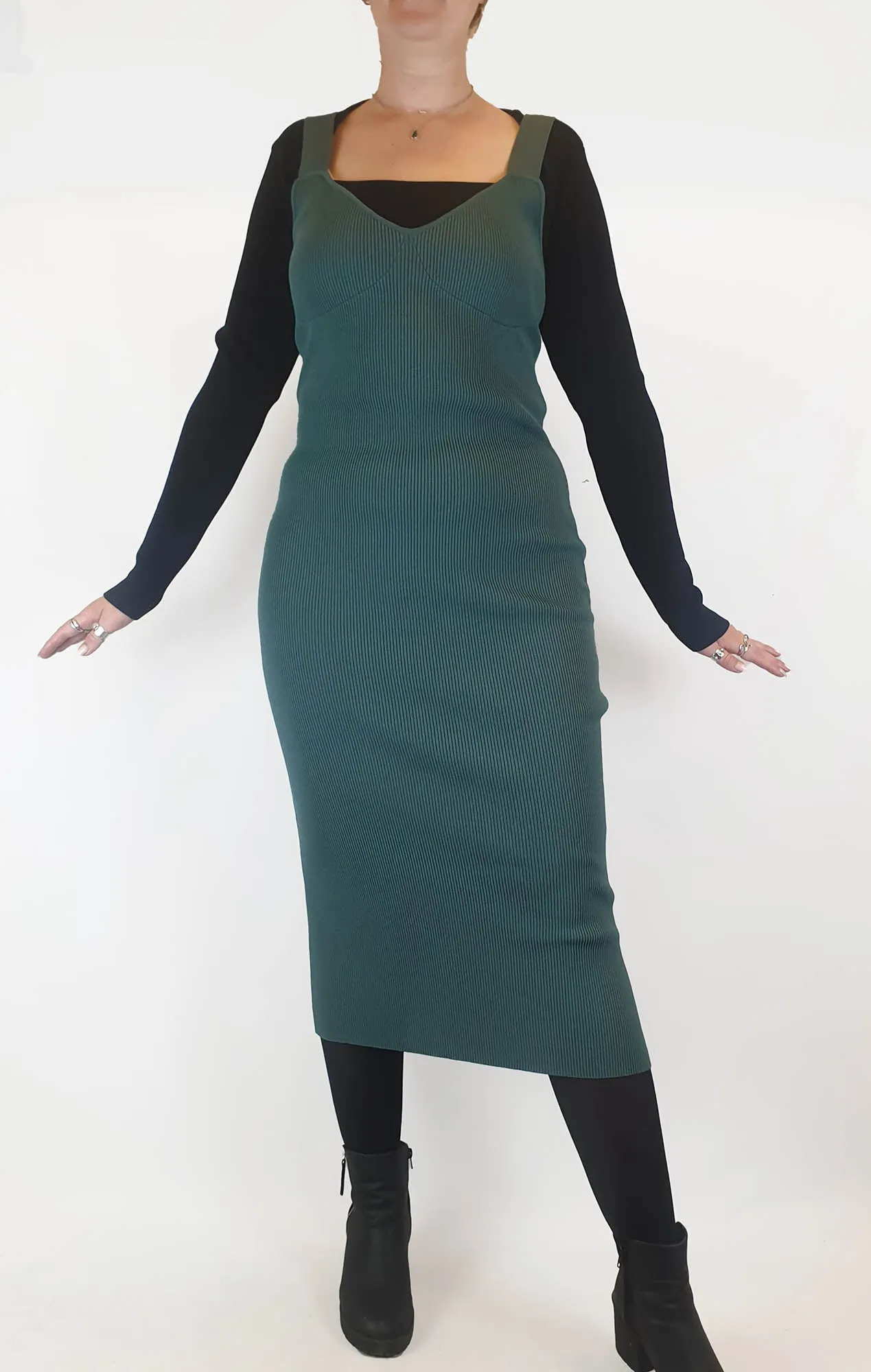 Atmos & Here dark green knit sleeveless dress size 14