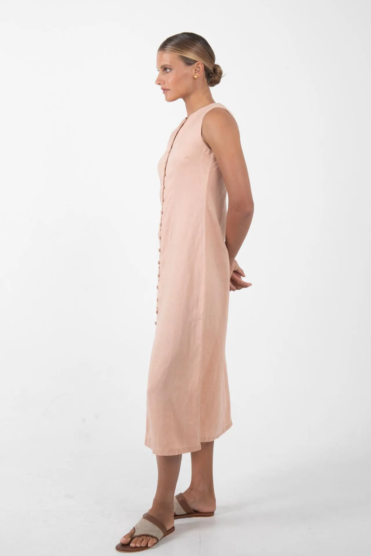 Ayu Linen Maxi Dress Pastel Pink