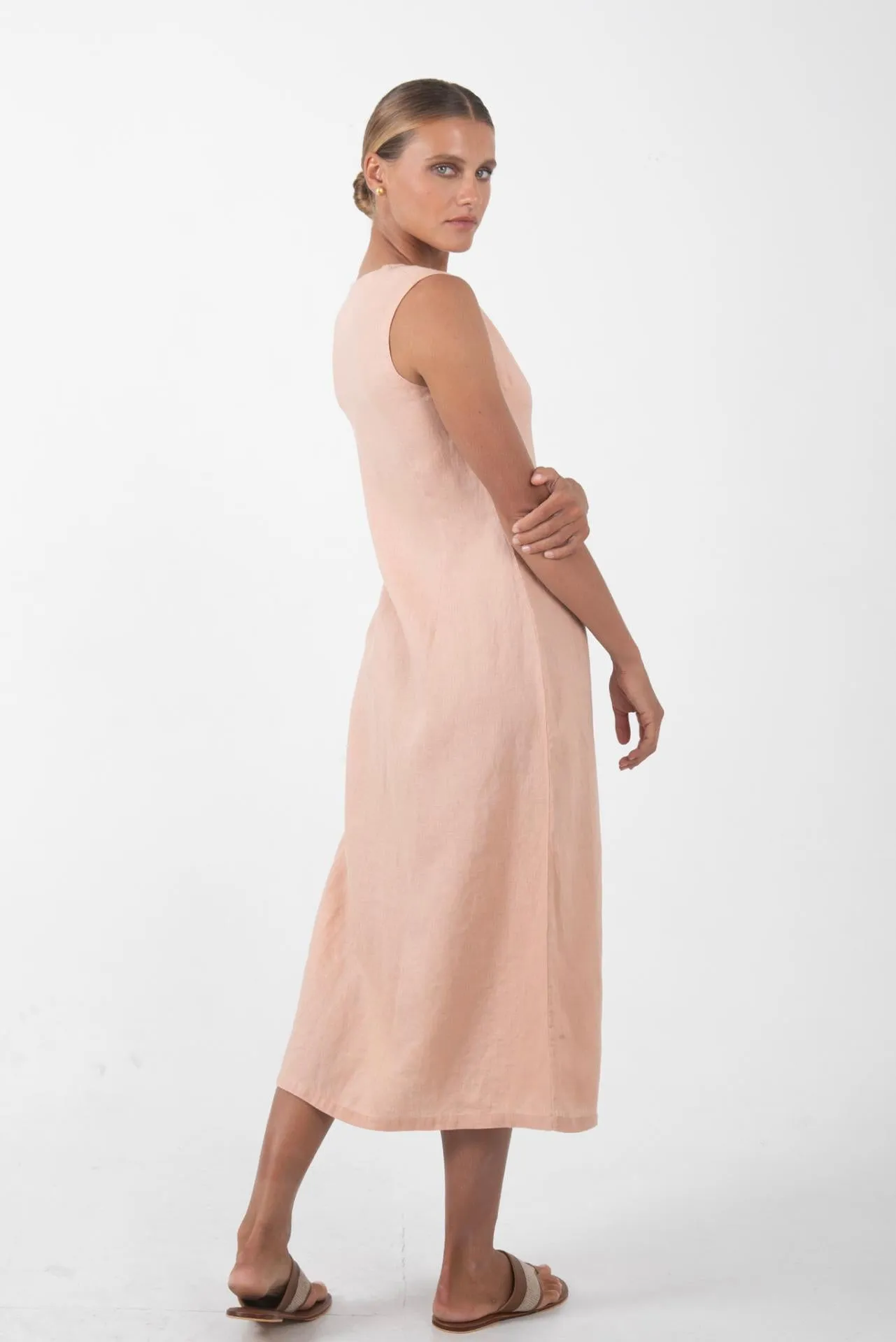 Ayu Linen Maxi Dress Pastel Pink