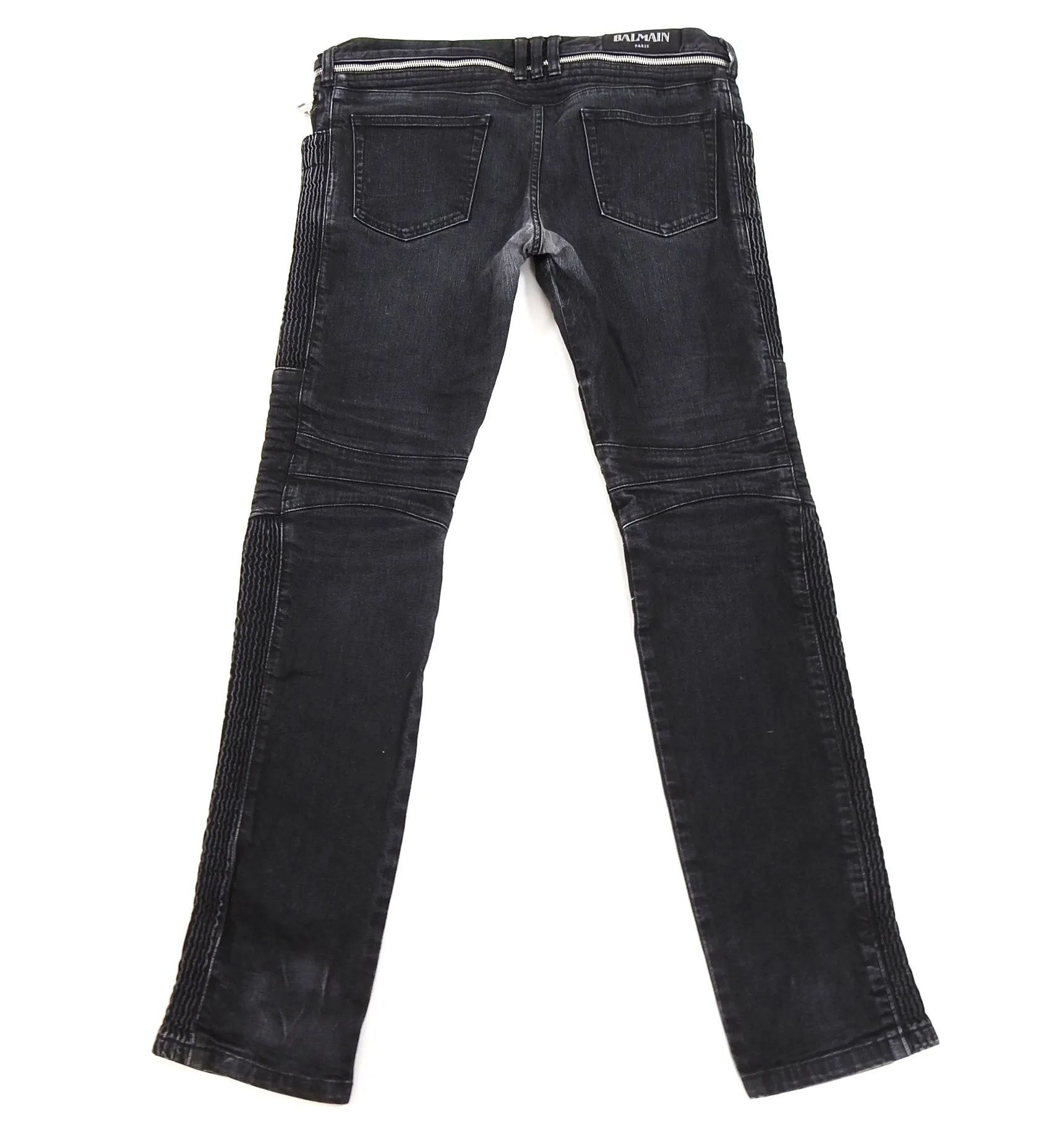 Balmain Black Slim Biker Ribbed Denim Jeans - 34