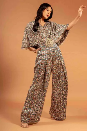 Beige Ajrakh Printed Jumpsuit