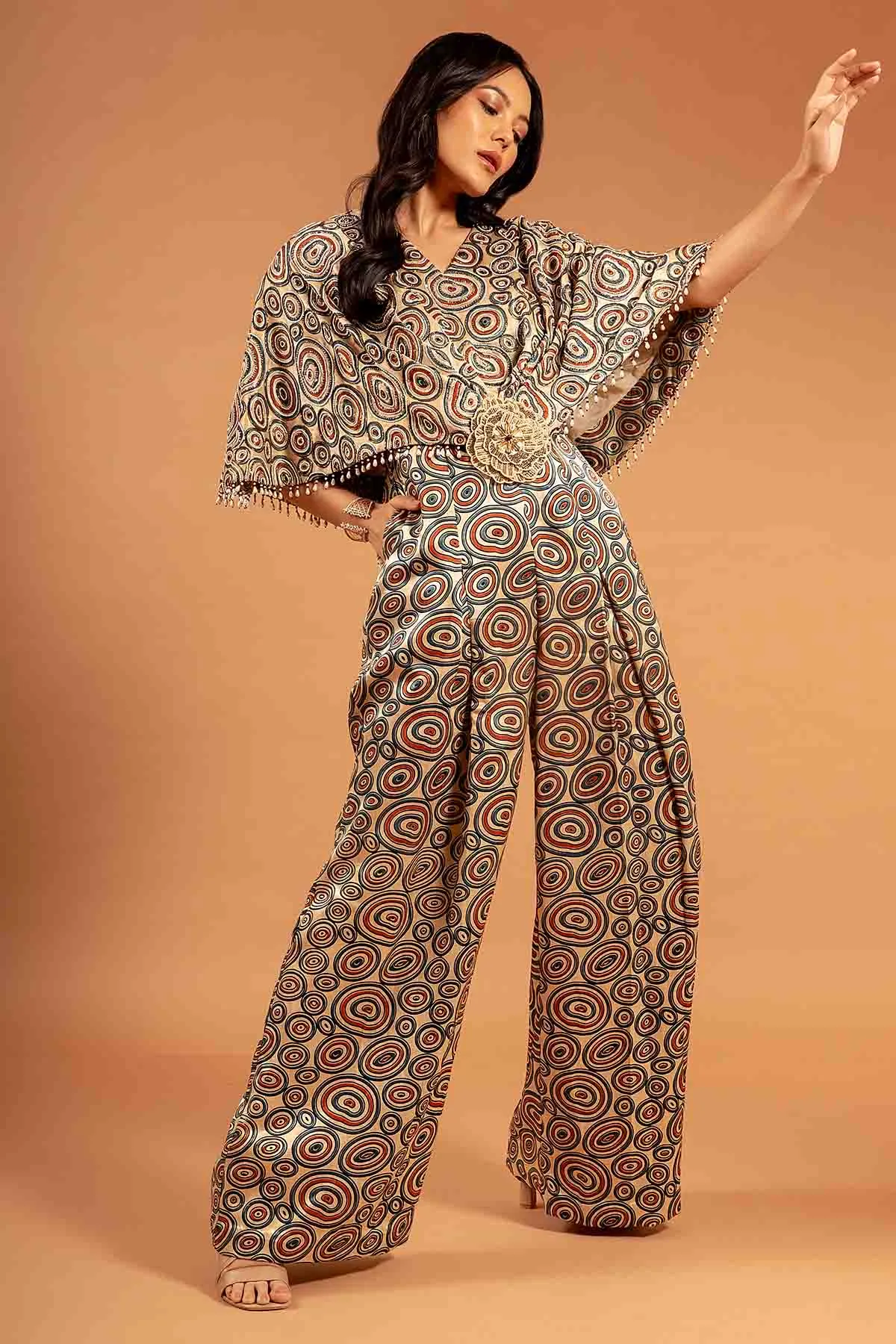 Beige Ajrakh Printed Jumpsuit