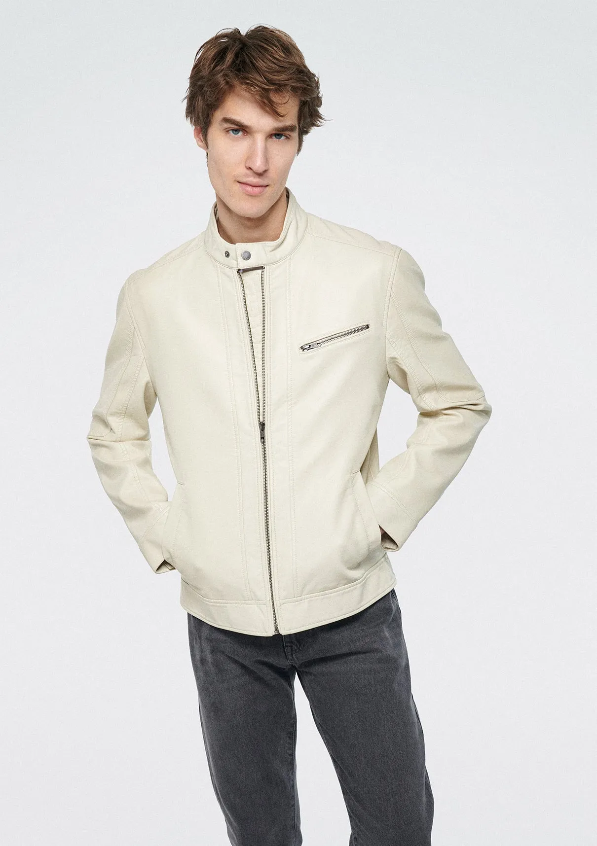 Beige Biker Jacket