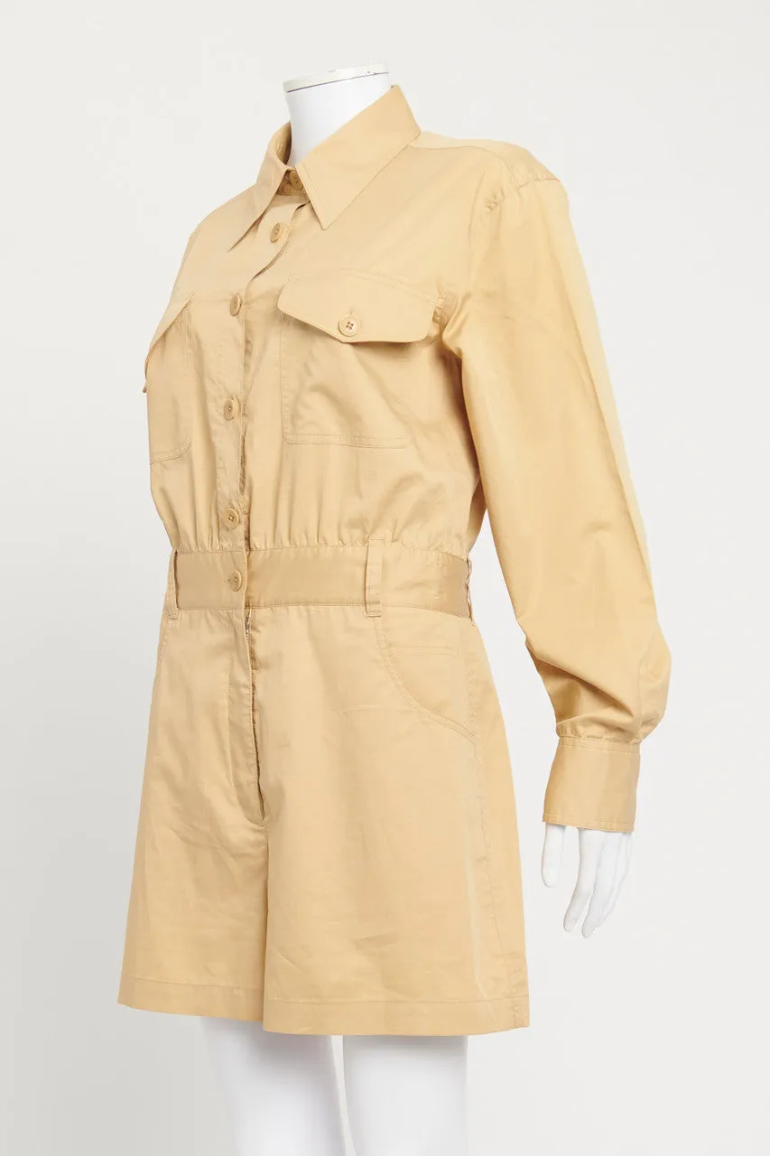 Beige Cotton Long Sleeve Preowned Playsuit