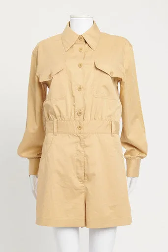 Beige Cotton Long Sleeve Preowned Playsuit