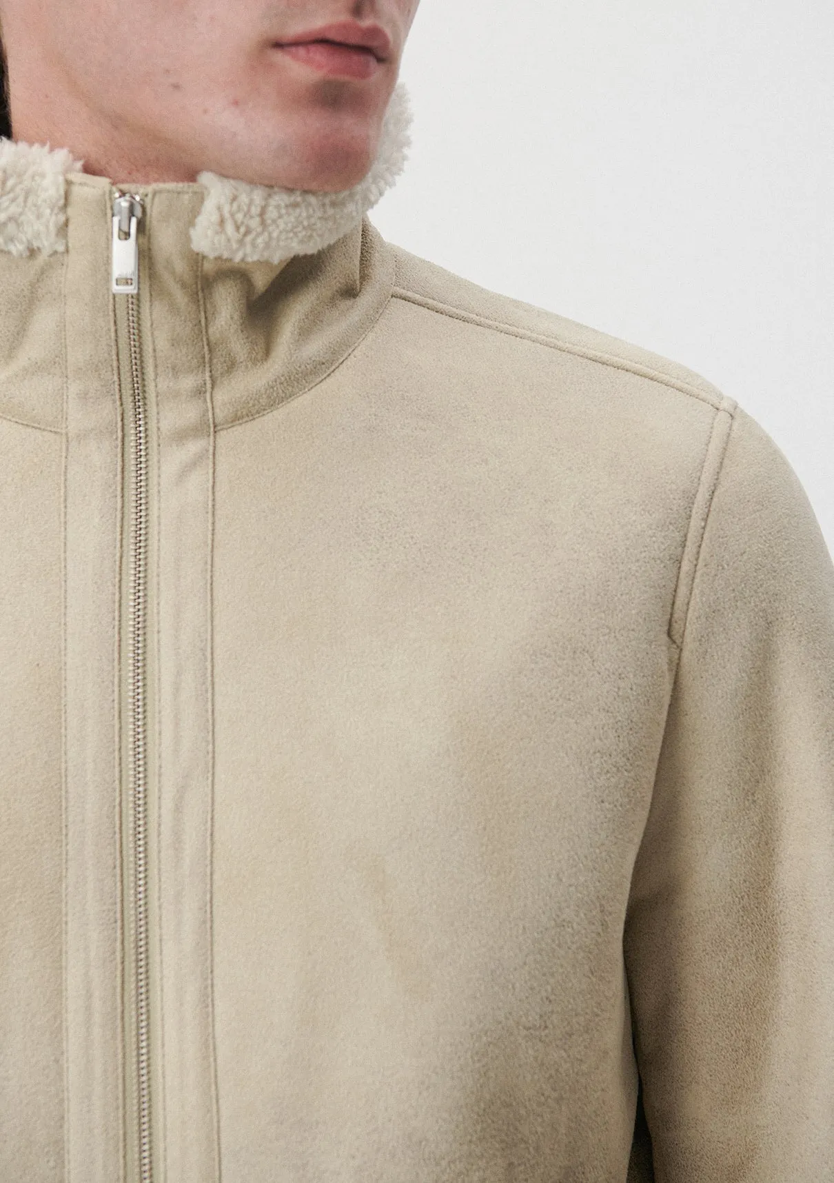 Beige Faux Jeather Jacket