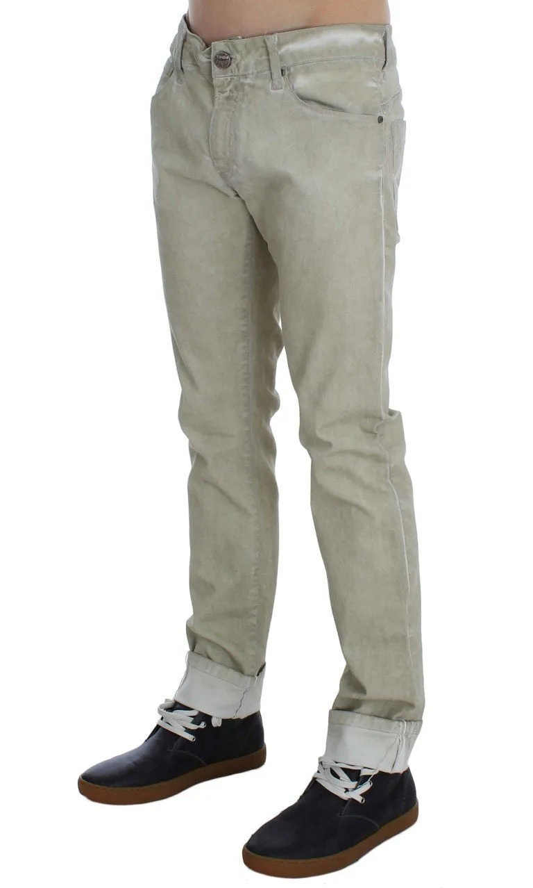 Beige Wash Cotton Slim Skinny Fit Jeans