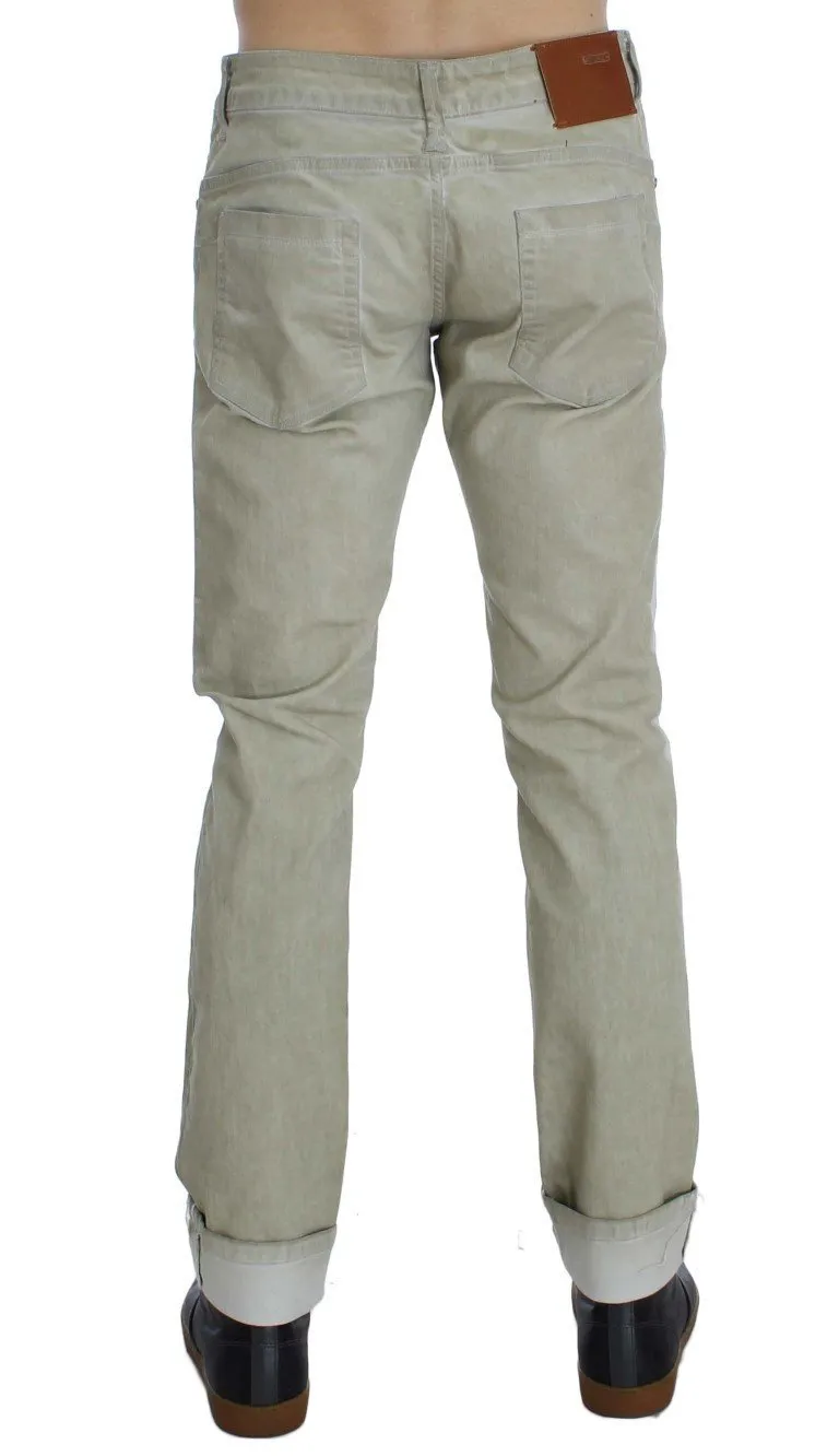 Beige Wash Cotton Slim Skinny Fit Jeans
