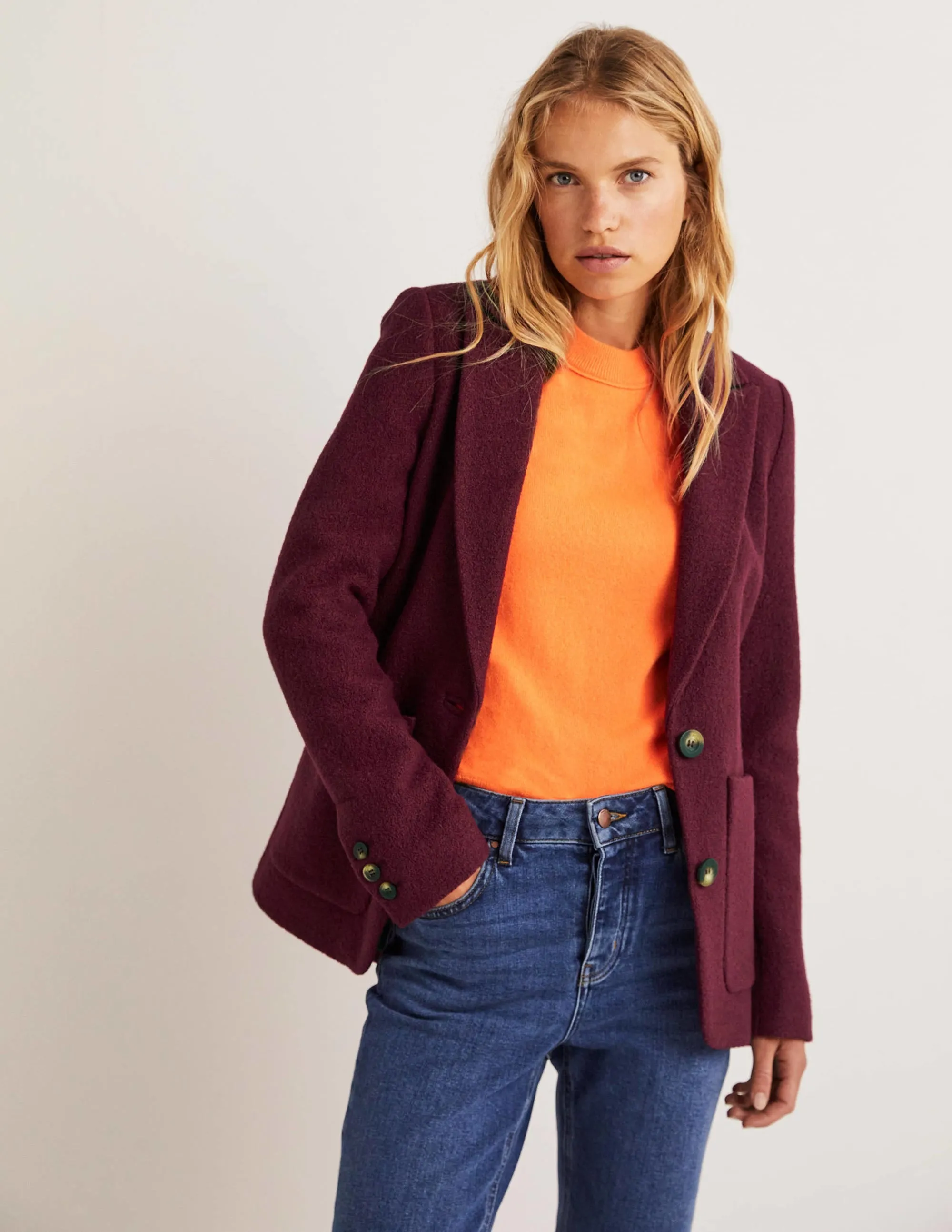 Bella Textured Wool Blazer-Mulled Wine