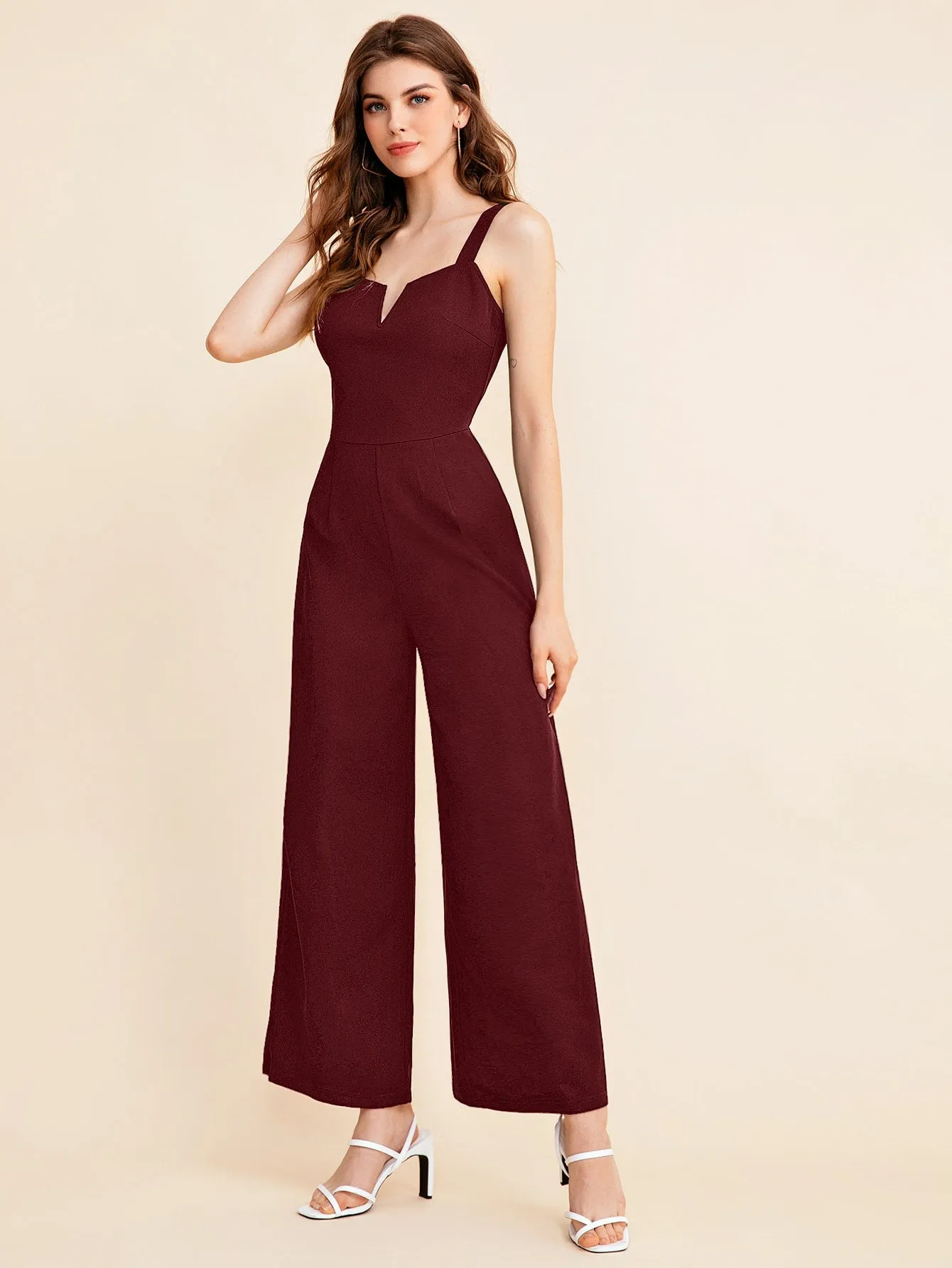 BIZwear Notch Neck Solid Slip Jumpsuit Workwear