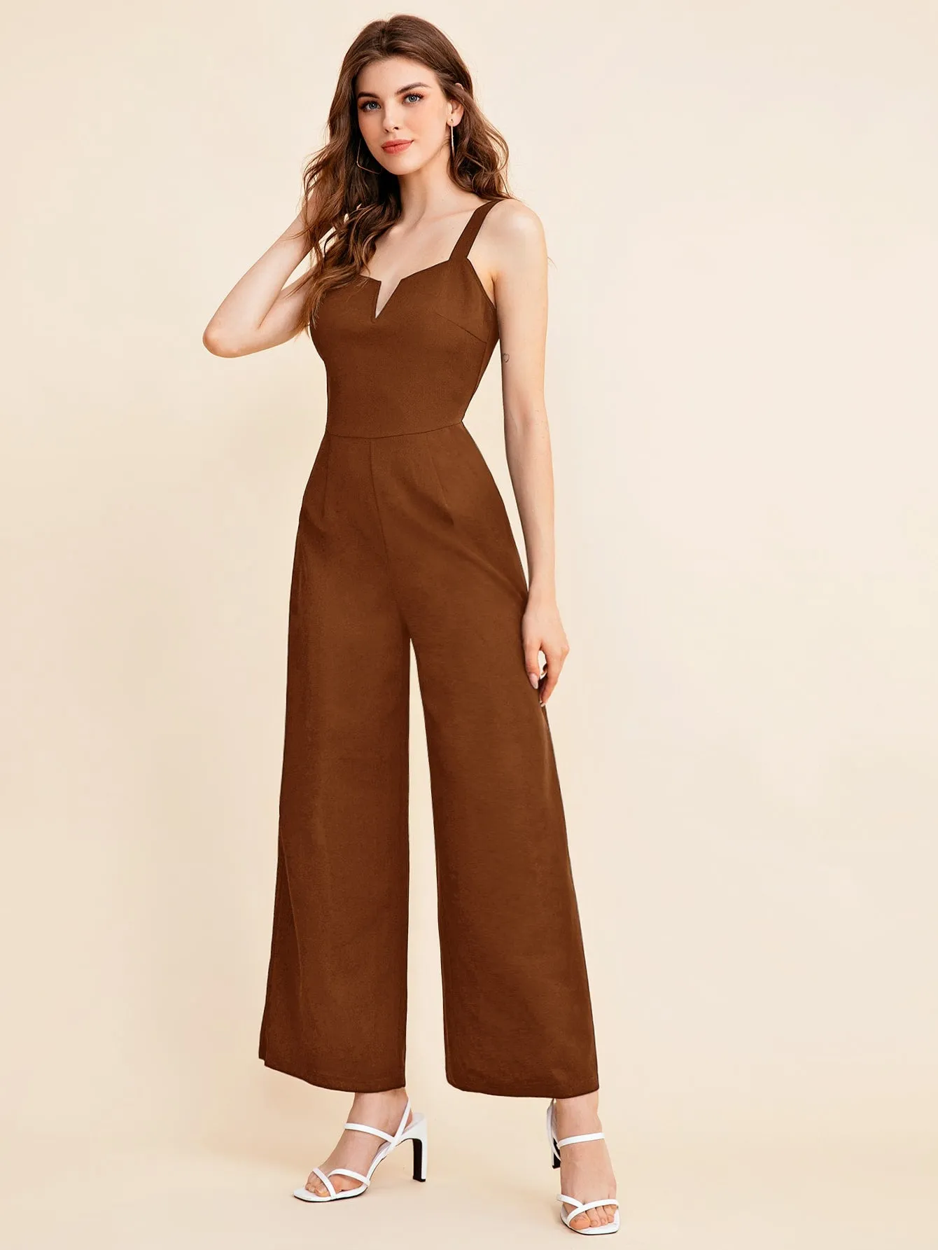 BIZwear Notch Neck Solid Slip Jumpsuit Workwear