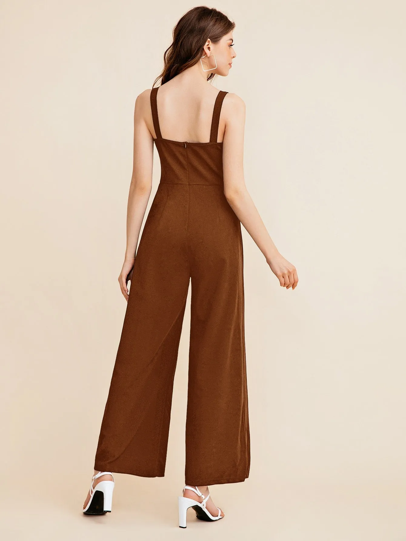 BIZwear Notch Neck Solid Slip Jumpsuit Workwear
