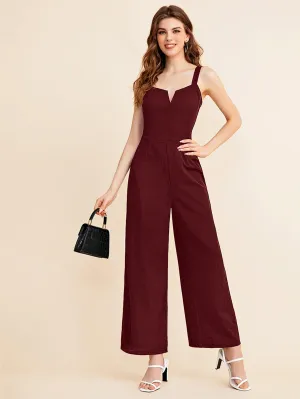 BIZwear Notch Neck Solid Slip Jumpsuit Workwear