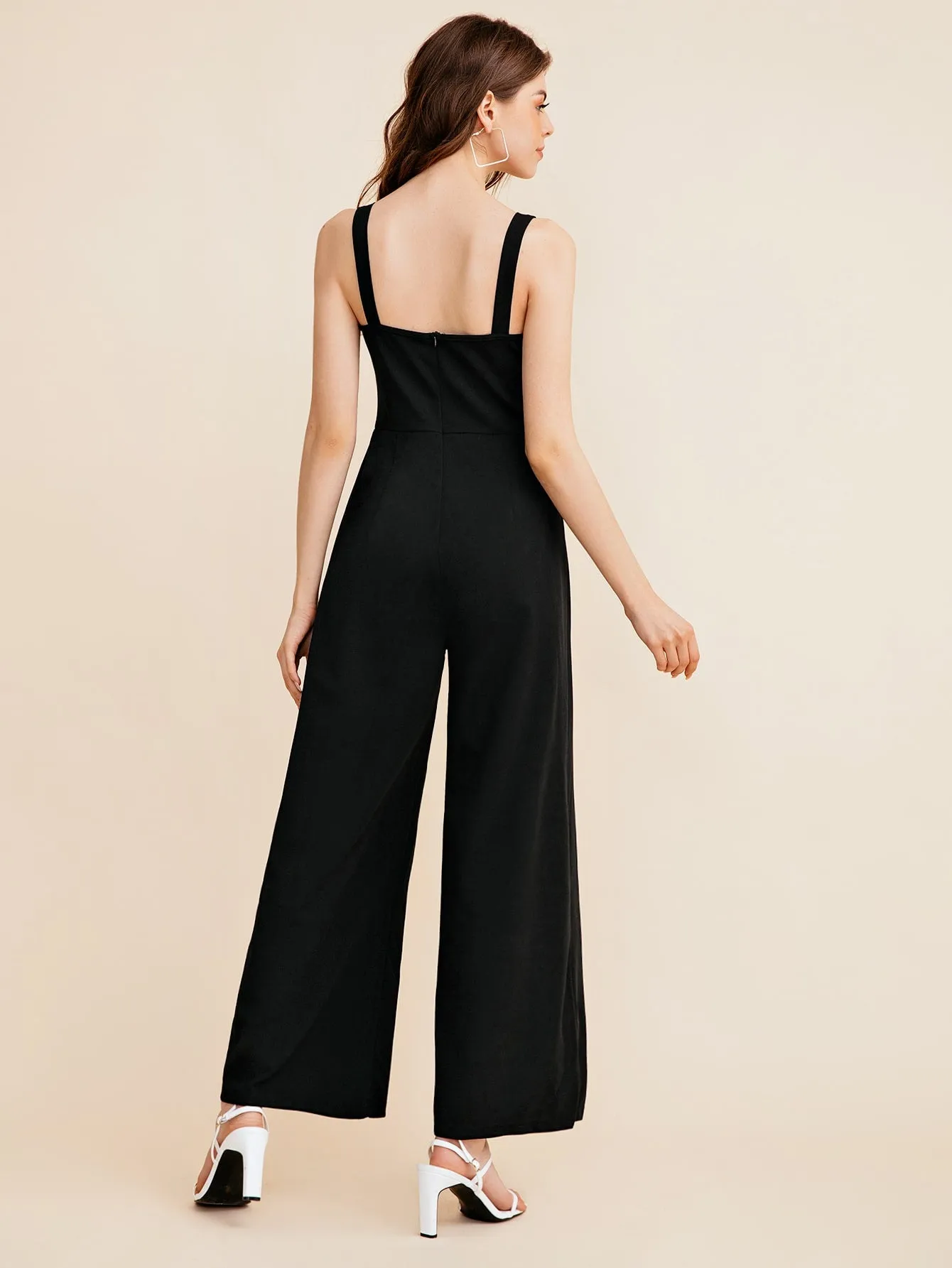 BIZwear Notch Neck Solid Slip Jumpsuit Workwear