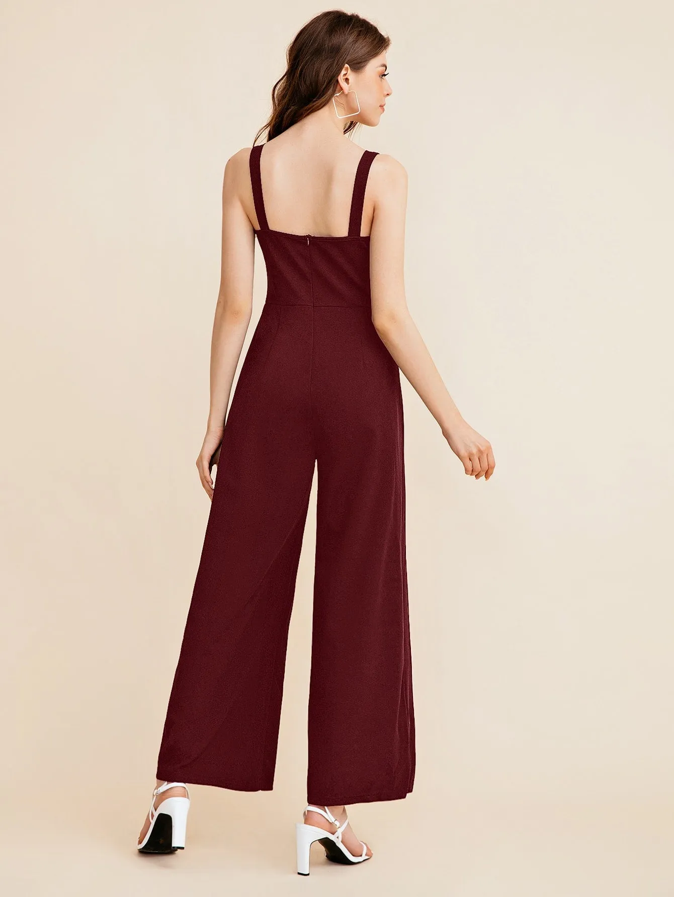BIZwear Notch Neck Solid Slip Jumpsuit Workwear