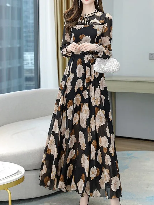 Black A-Line Maxi Dress With Waist Belt