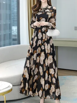 Black A-Line Maxi Dress With Waist Belt