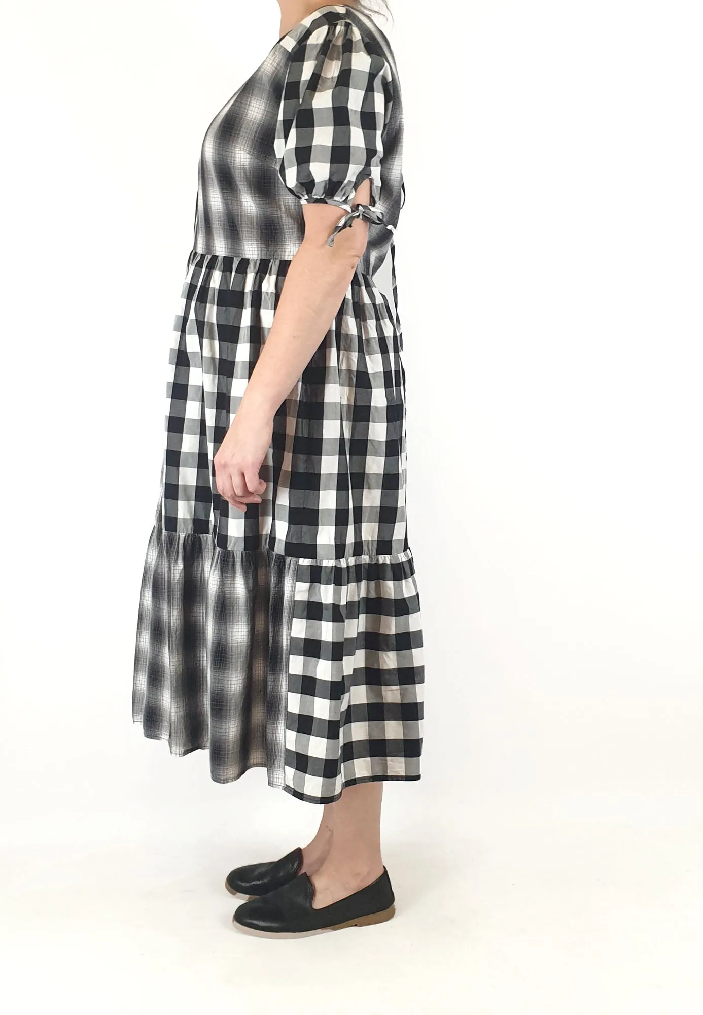 Black and white patchwork style handmade dress best fits 14